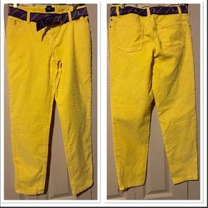 Ralph Lauren Girls/Juniors Yellow Corduroy Purple Belt Zip Ankle Pants Sz 16/0